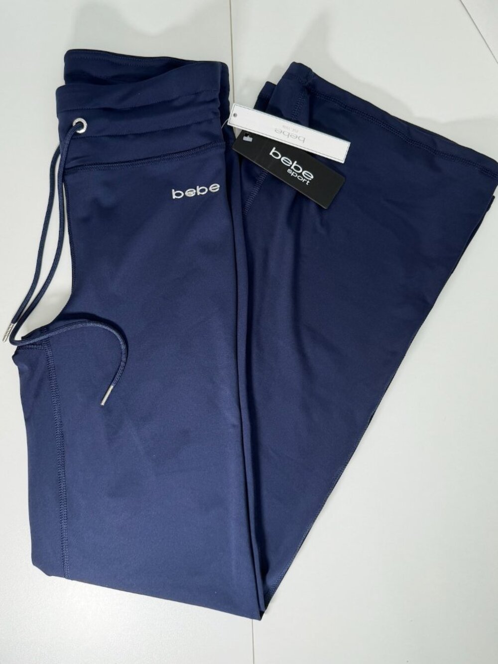 Bebe Athletic Navy Blue Drawstring Yoga Pants Medium NWT Wide Leg Lounge
